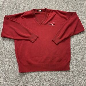 Andrew Rohan Verizon Sweater Mens Large Red Cotton Knit V Neck Pullover USA Made